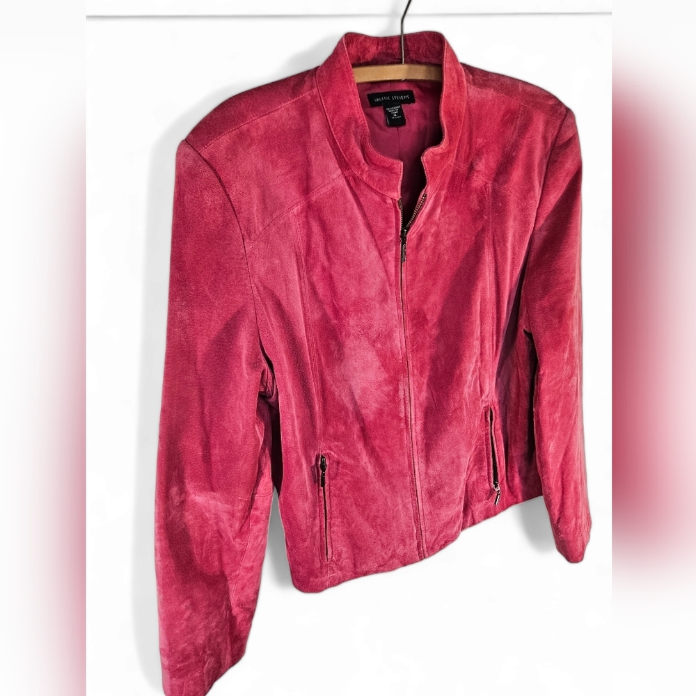 Valerie Stevens XL Pink Suede Zip Up Bomber Jacket